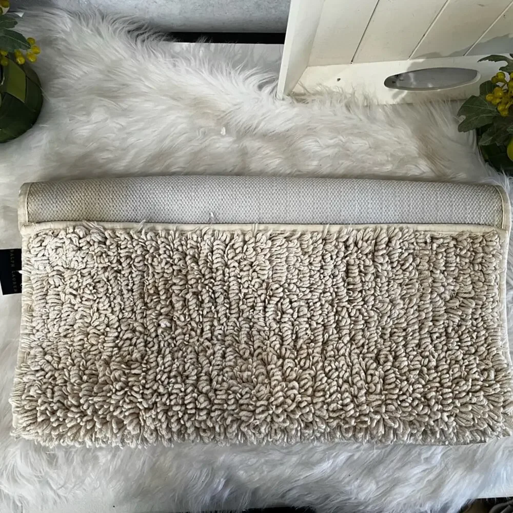 Ralph Lauren Vintage Spun Cotton Loop X-Large Plush Woven Tub Bathmat Cream Nude